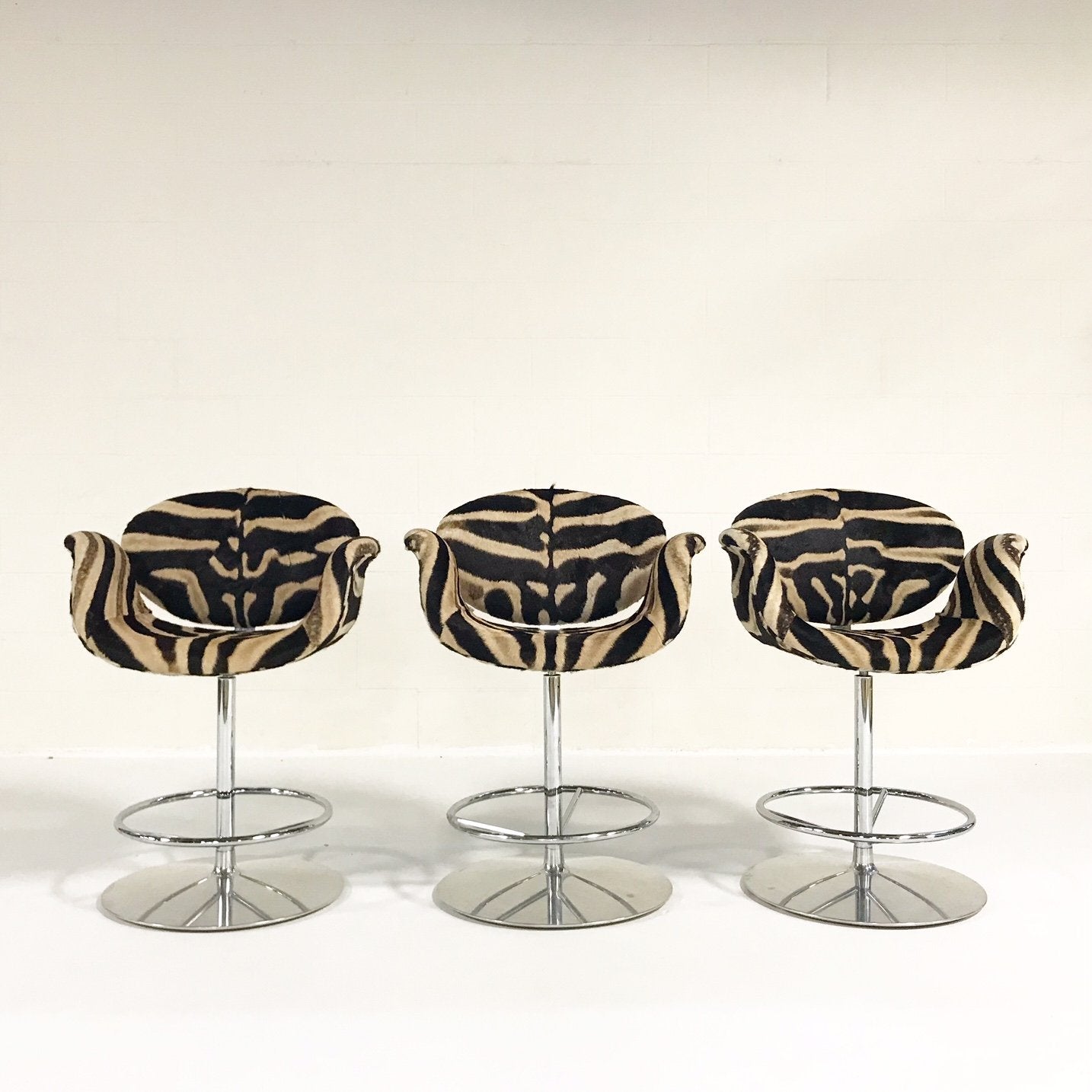 Pierre Paulin Tulip Counter Stool Chairs in Zebra Hide - Set of 3