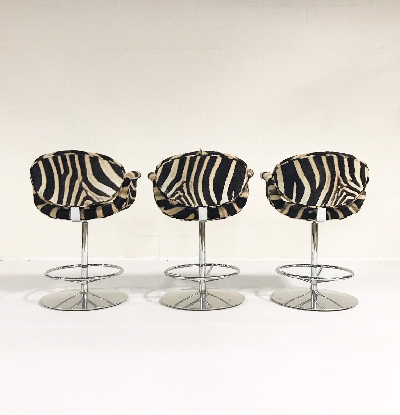 Pierre Paulin Tulip Counter Stool Chairs in Zebra Hide - Set of 3