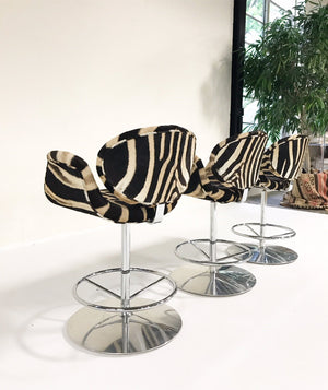 Pierre Paulin Tulip Counter Stool Chairs in Zebra Hide - Set of 3