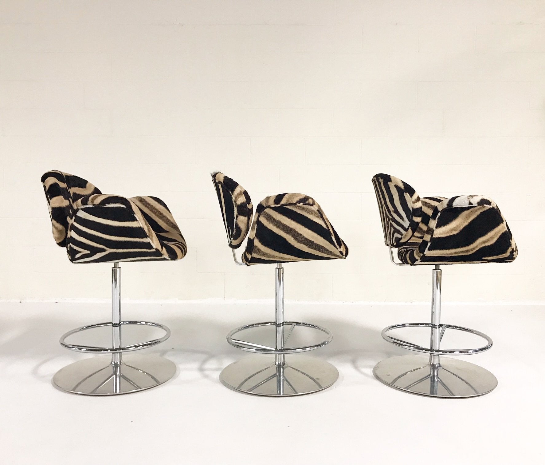 Pierre Paulin Tulip Counter Stool Chairs in Zebra Hide - Set of 3