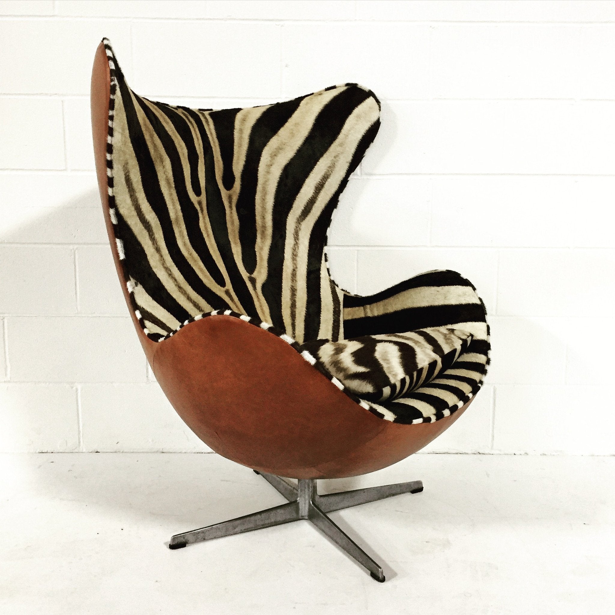 Arne Jacobsen for Fritz Hansen Egg Chairs in Zebra Hide and Leather