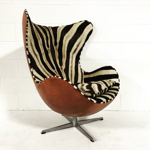 Arne Jacobsen for Fritz Hansen Egg Chairs in Zebra Hide and Leather