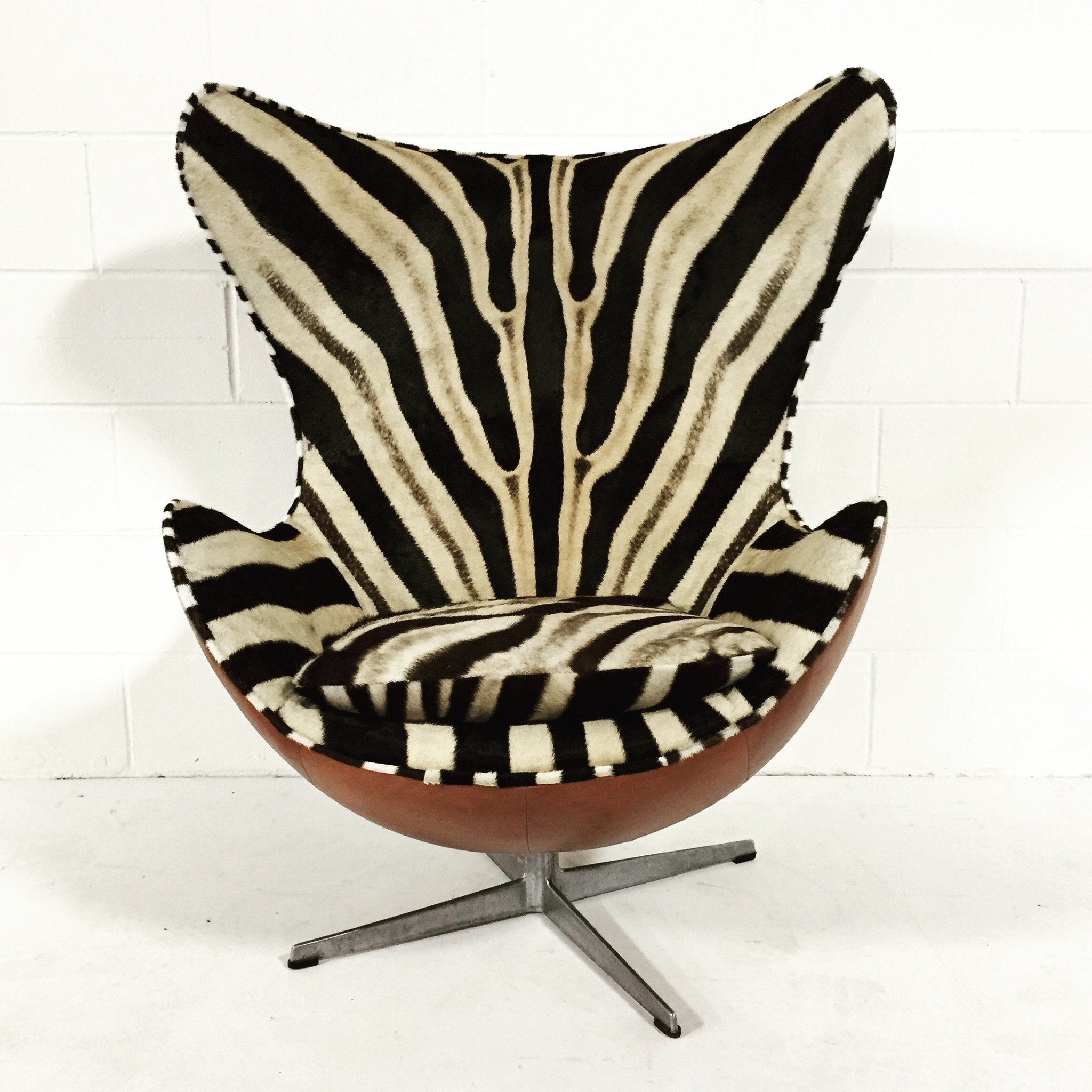 Arne Jacobsen for Fritz Hansen Egg Chairs in Zebra Hide and Leather