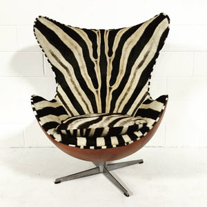 Arne Jacobsen for Fritz Hansen Egg Chairs in Zebra Hide and Leather