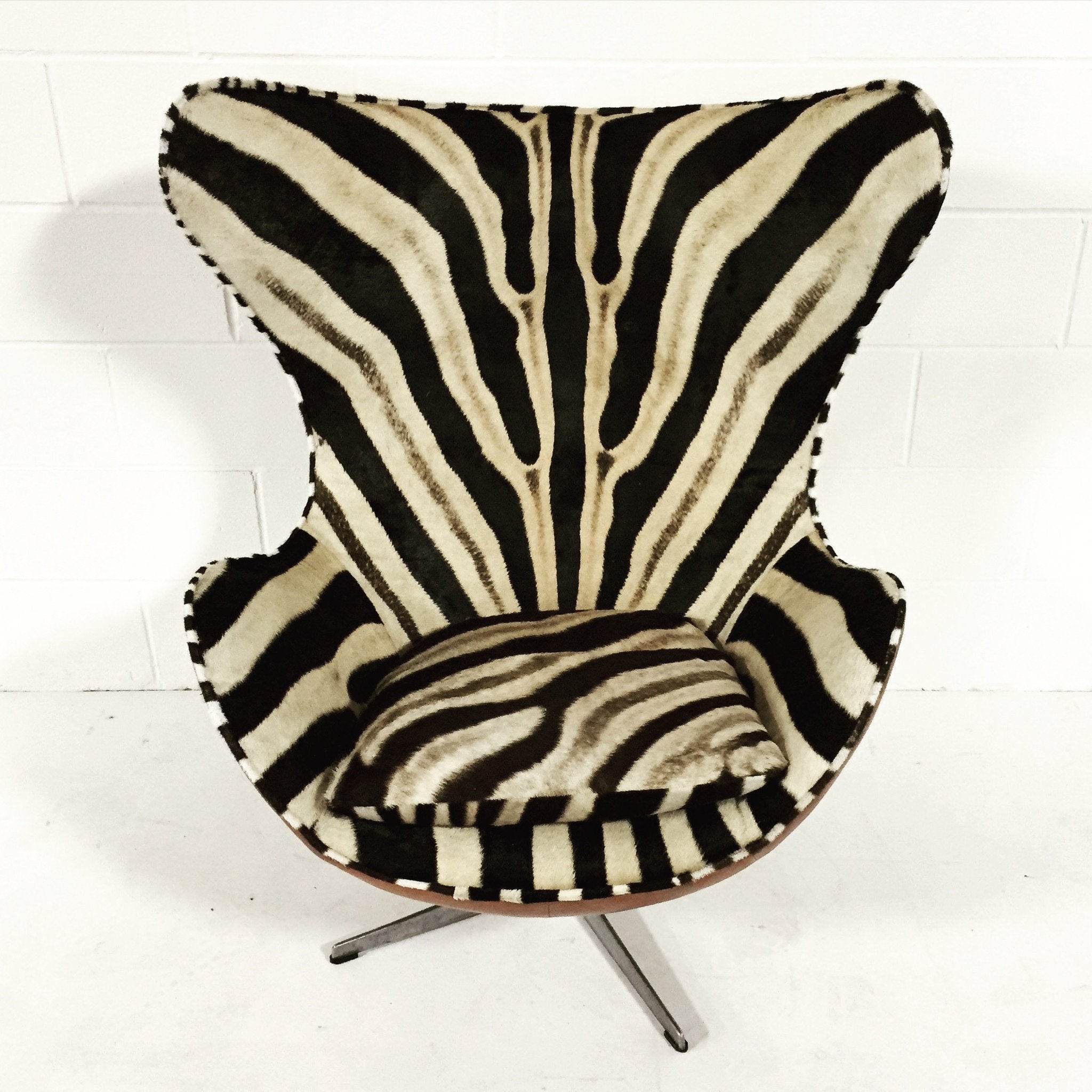 Arne Jacobsen for Fritz Hansen Egg Chairs in Zebra Hide and Leather