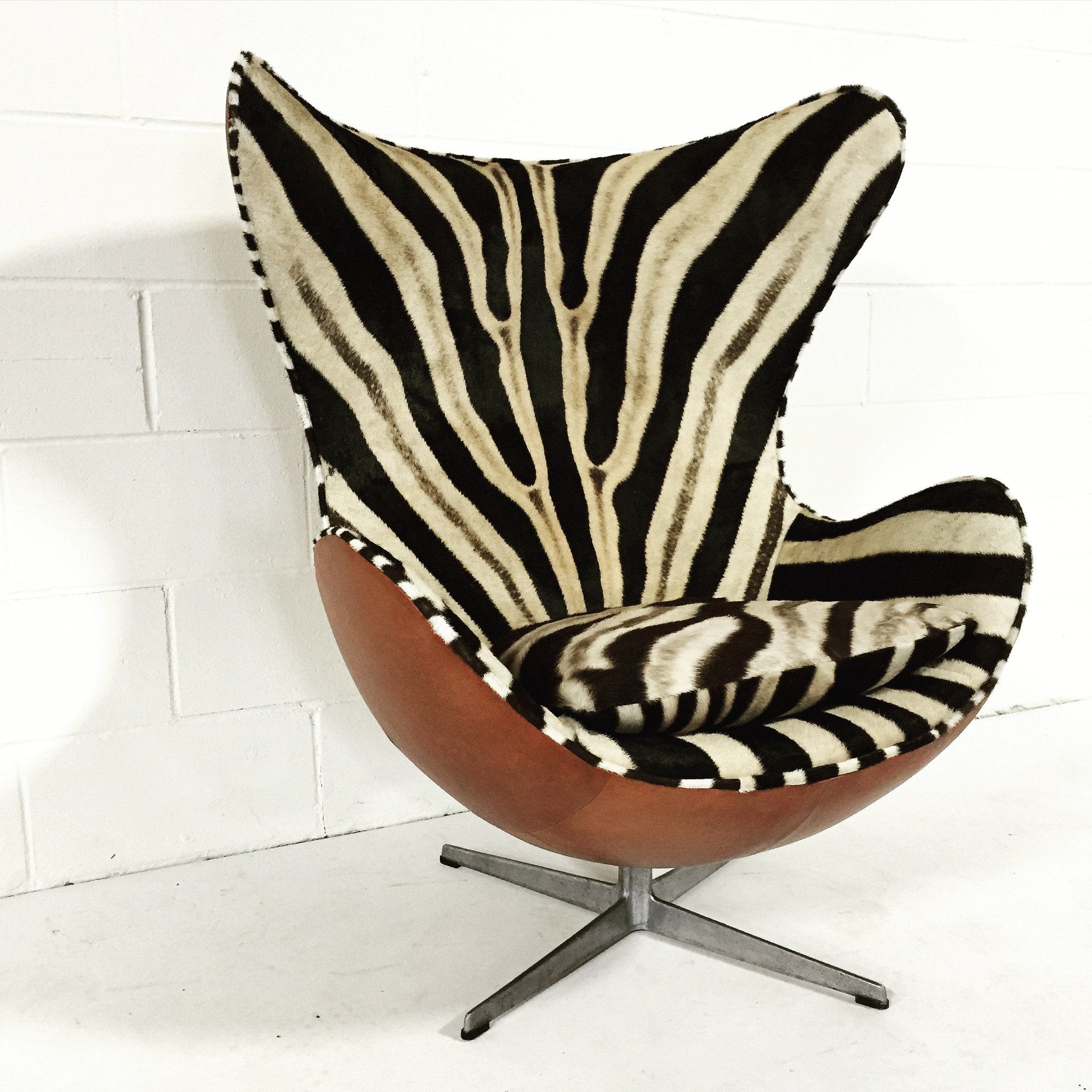 Arne Jacobsen for Fritz Hansen Egg Chairs in Zebra Hide and Leather