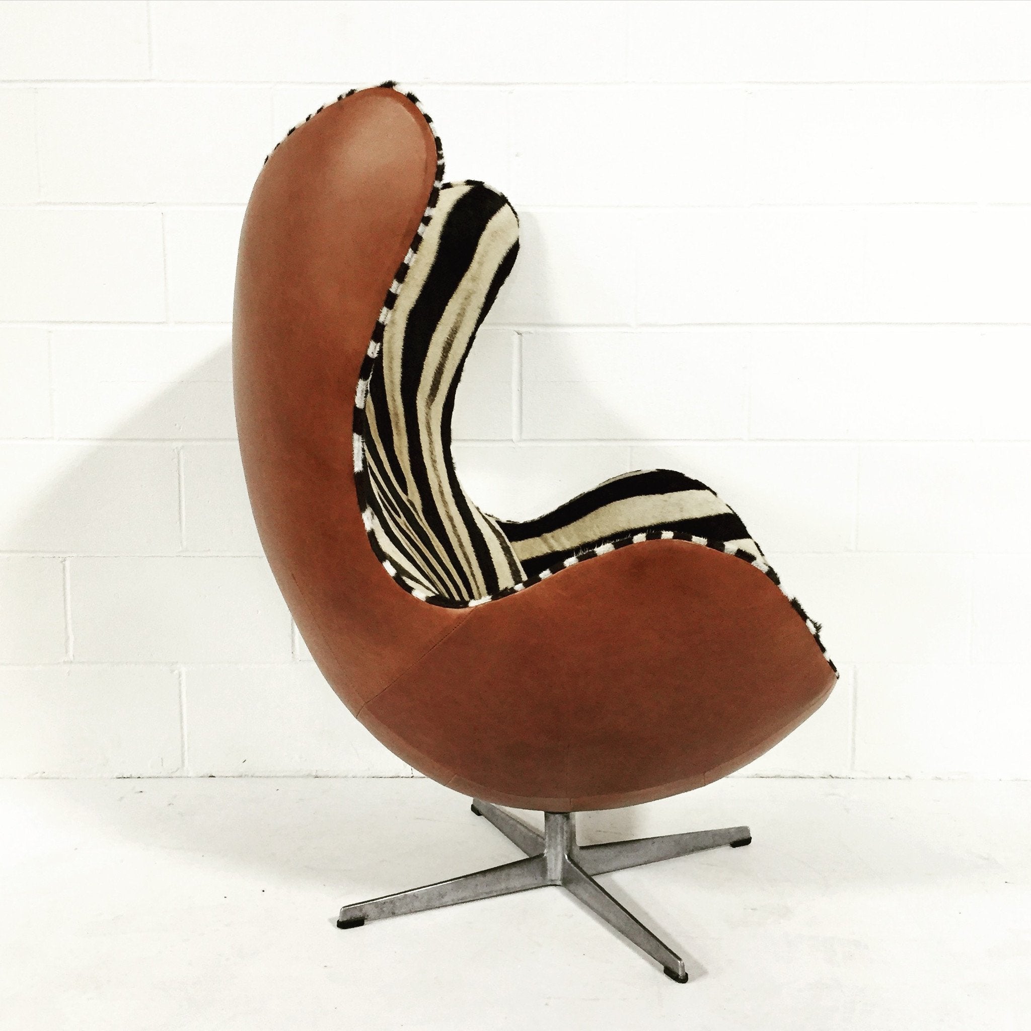 Arne Jacobsen for Fritz Hansen Egg Chairs in Zebra Hide and Leather