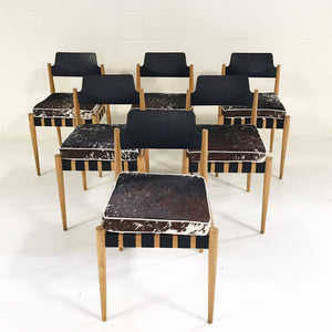 Egon Eiermann SE 120 Dining Chairs with Tri-Color Speckled Cowhide Cushions - Set of 6