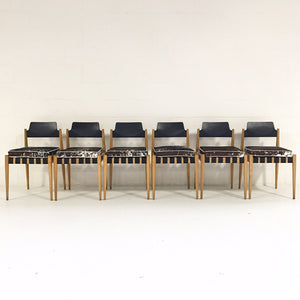 Egon Eiermann SE 120 Dining Chairs with Tri-Color Speckled Cowhide Cushions - Set of 6