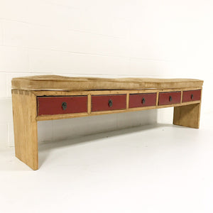 5-Drawer Bench with Palomino Cowhide Cushion