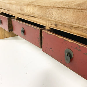 5-Drawer Bench with Palomino Cowhide Cushion