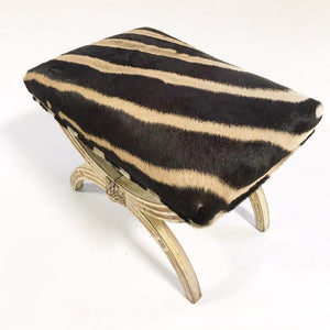 19th Century Italian Regency Stool Ottoman Bench Reupholstered in Zebra Hide