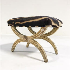 19th Century Italian Regency Stool Ottoman Bench Reupholstered in Zebra Hide