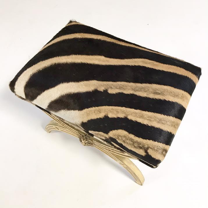 19th Century Italian Regency Stool Ottoman Bench Reupholstered in Zebra Hide