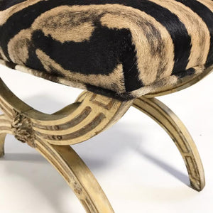 19th Century Italian Regency Stool Ottoman Bench Reupholstered in Zebra Hide