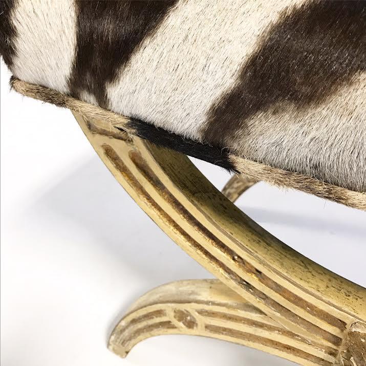 19th Century Italian Regency Stool Ottoman Bench Reupholstered in Zebra Hide