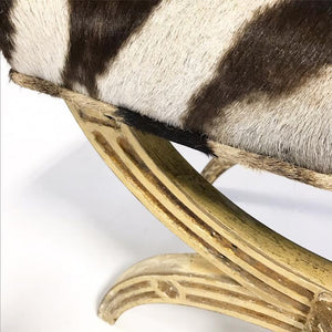 19th Century Italian Regency Stool Ottoman Bench Reupholstered in Zebra Hide