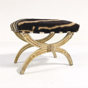 19th Century Italian Regency Stool Ottoman Bench Reupholstered in Zebra Hide