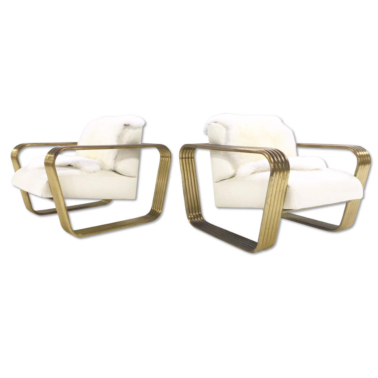 c. 1975 Jay Spectre Lounge Chairs with New Zealand Sheepskin Throws