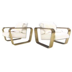 c. 1975 Jay Spectre Lounge Chairs with New Zealand Sheepskin Throws