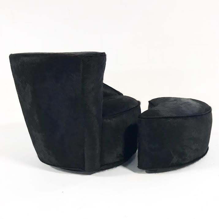 Vladimir Kagan Nautilus Chair and Ottoman in Natural Black Brazilian Cowhide