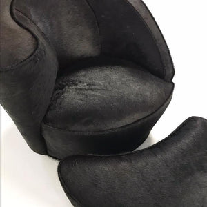 Vladimir Kagan Nautilus Chair and Ottoman in Natural Black Brazilian Cowhide