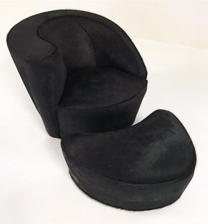 Vladimir Kagan Nautilus Chair and Ottoman in Natural Black Brazilian Cowhide