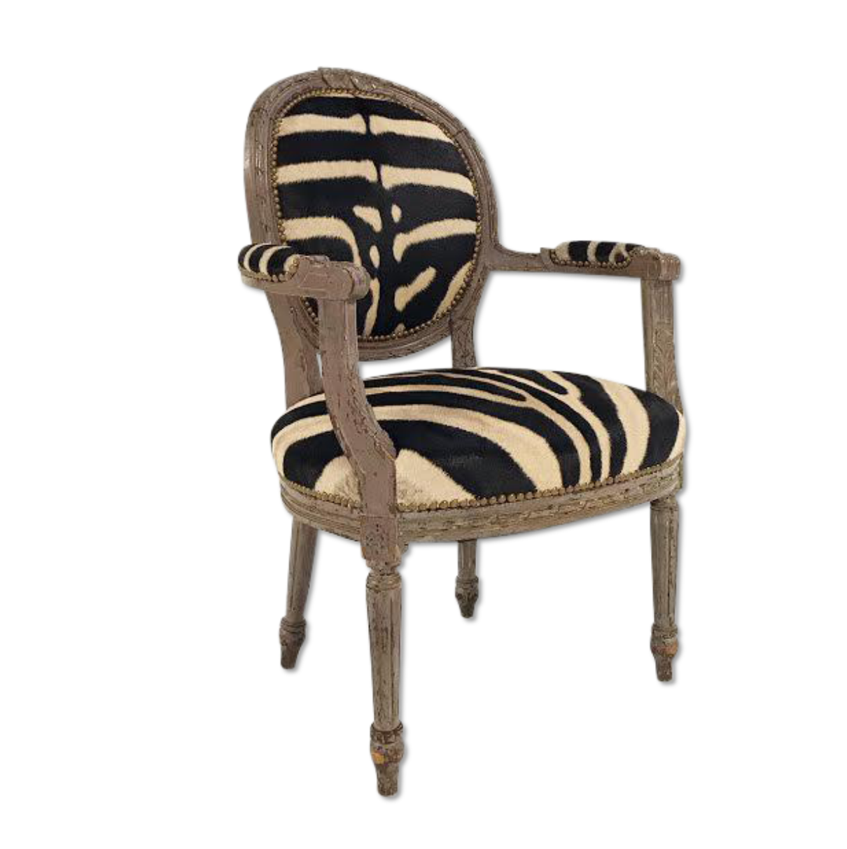 Louis XVI Armchair Reupholstered in Zebra Hide