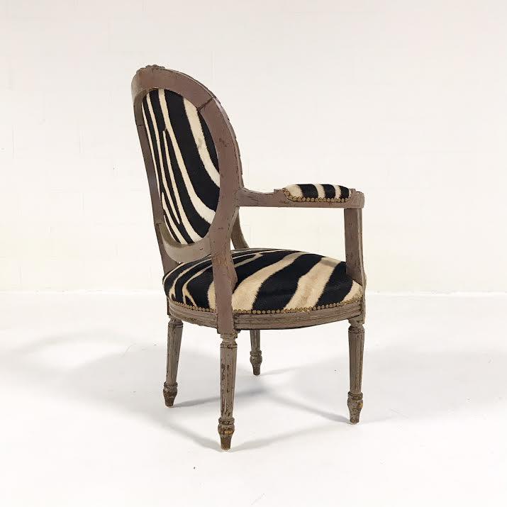 Louis XVI Armchair Reupholstered in Zebra Hide