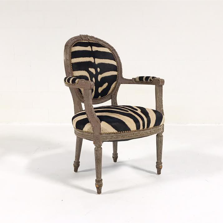 Louis XVI Armchair Reupholstered in Zebra Hide