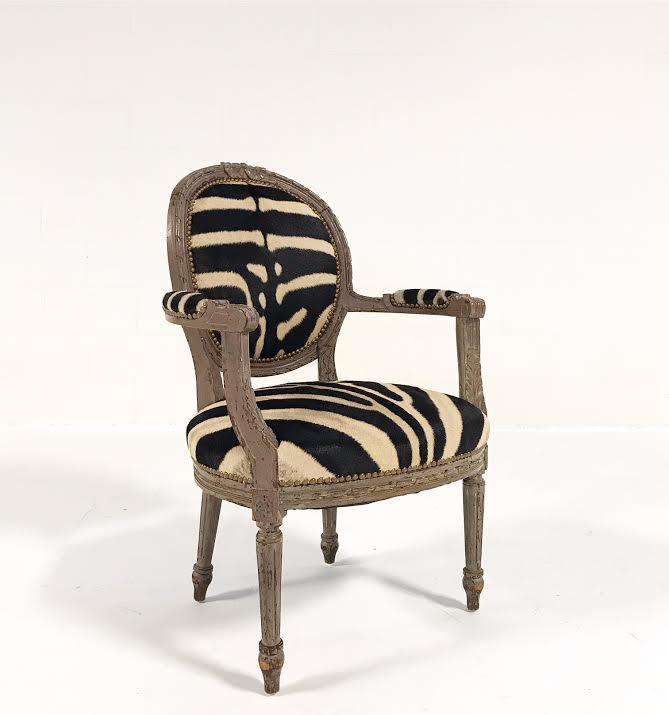 Louis XVI Armchair Reupholstered in Zebra Hide