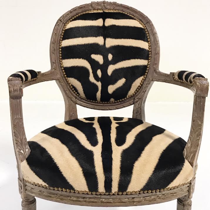 Louis XVI Armchair Reupholstered in Zebra Hide