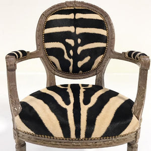 Louis XVI Armchair Reupholstered in Zebra Hide