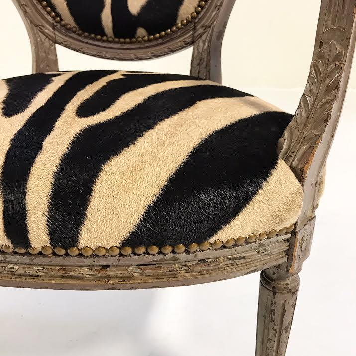 Louis XVI Armchair Reupholstered in Zebra Hide