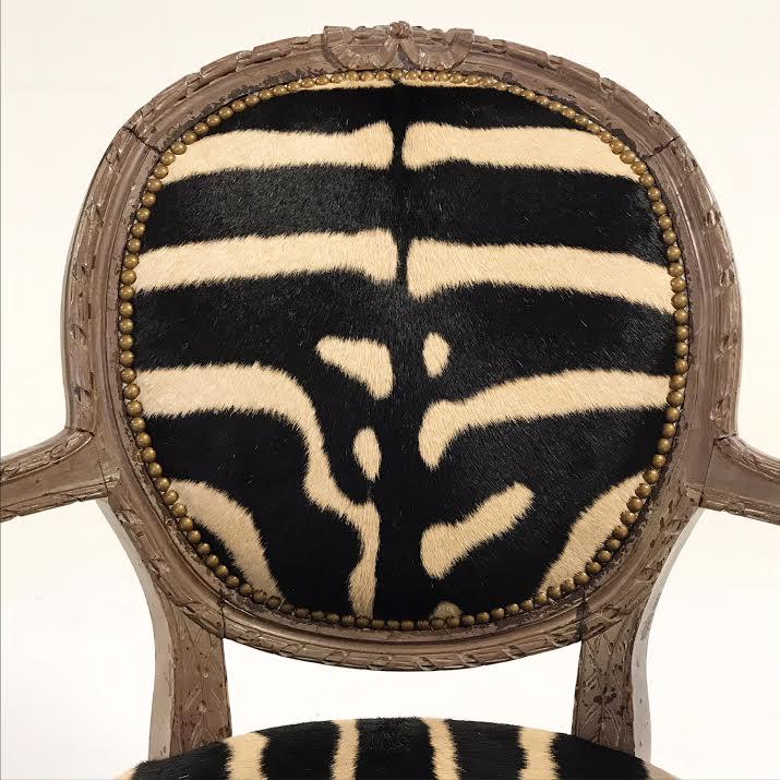 Louis XVI Armchair Reupholstered in Zebra Hide