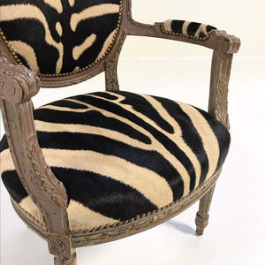 Louis XVI Armchair Reupholstered in Zebra Hide