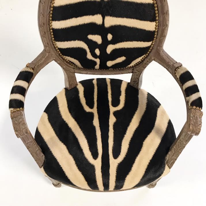 Louis XVI Armchair Reupholstered in Zebra Hide