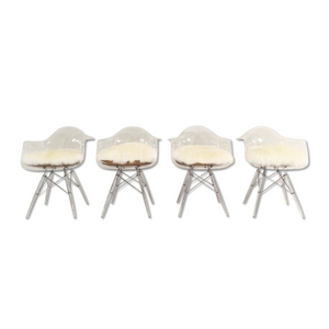 Mid-Century Style Lucite Dining Chairs with Sheepskin Cushion - Set of 4