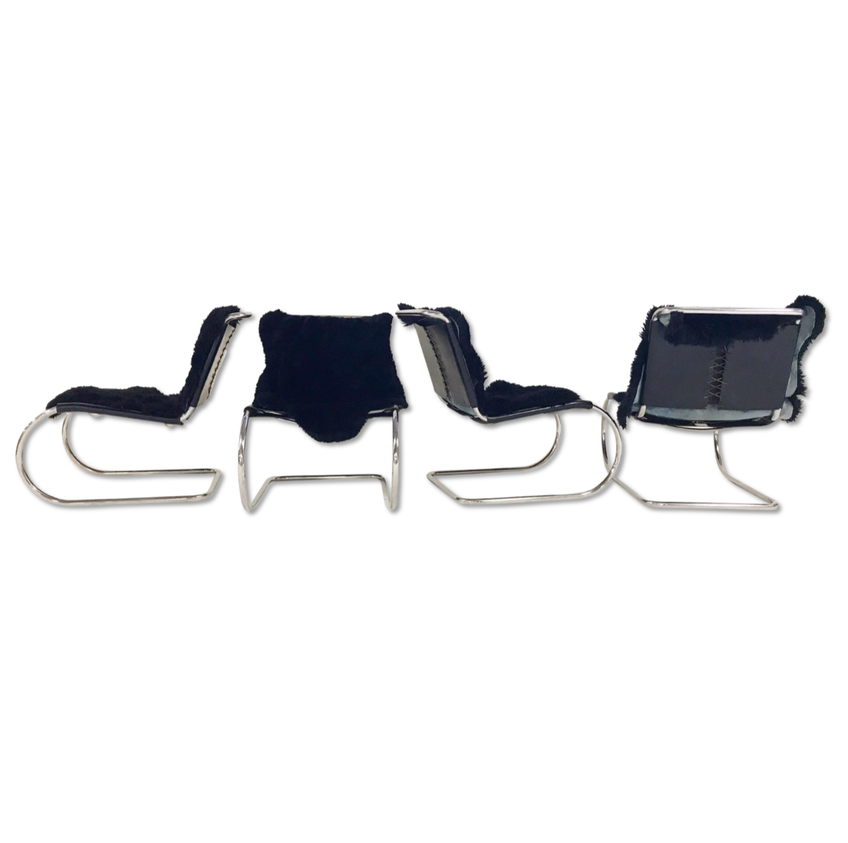 Ludwig Mies Van Der Rohe for Knoll MR Chairs with Brazilian Sheepskins - Set of 4
