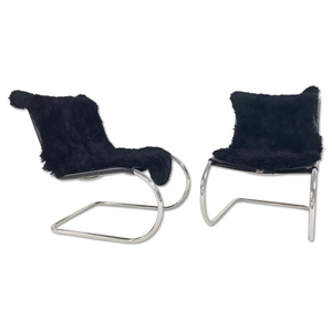 Ludwig Mies Van Der Rohe for Knoll MR Chairs with Brazilian Sheepskins