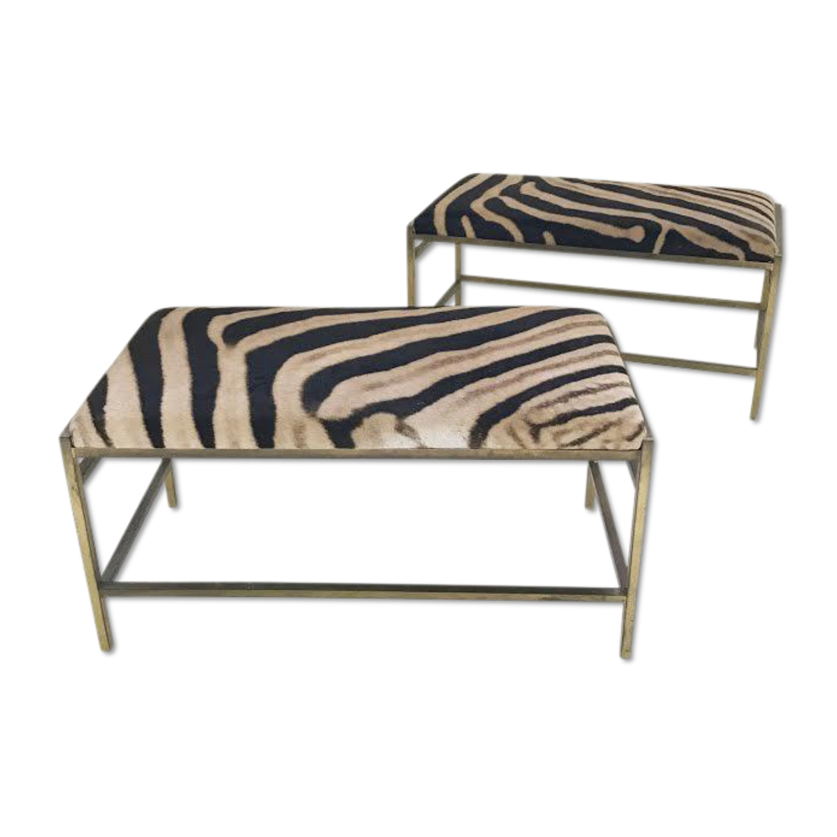 Pair of McCobb Style Brass Benches in Zebra Hide