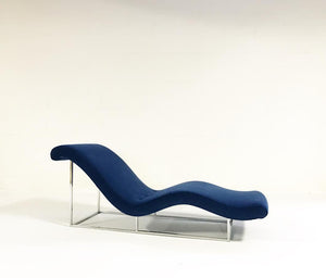 c. 1970 Milo Baughman Chaise Lounge Chair in Loro Piana Blue Velvet