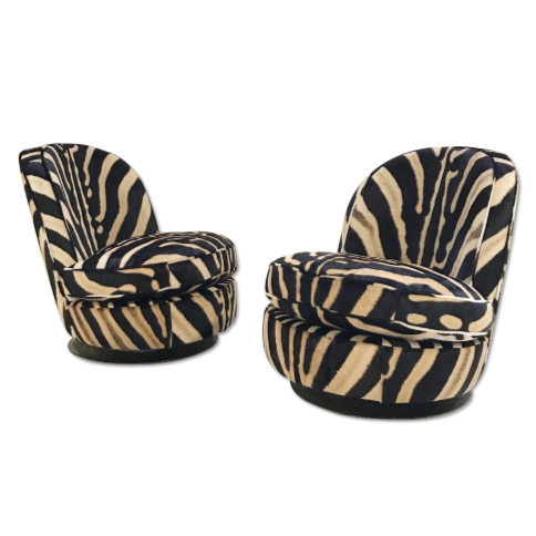 Milo Baughman Swivel Tilt Slipper Chairs in Zebra Hide
