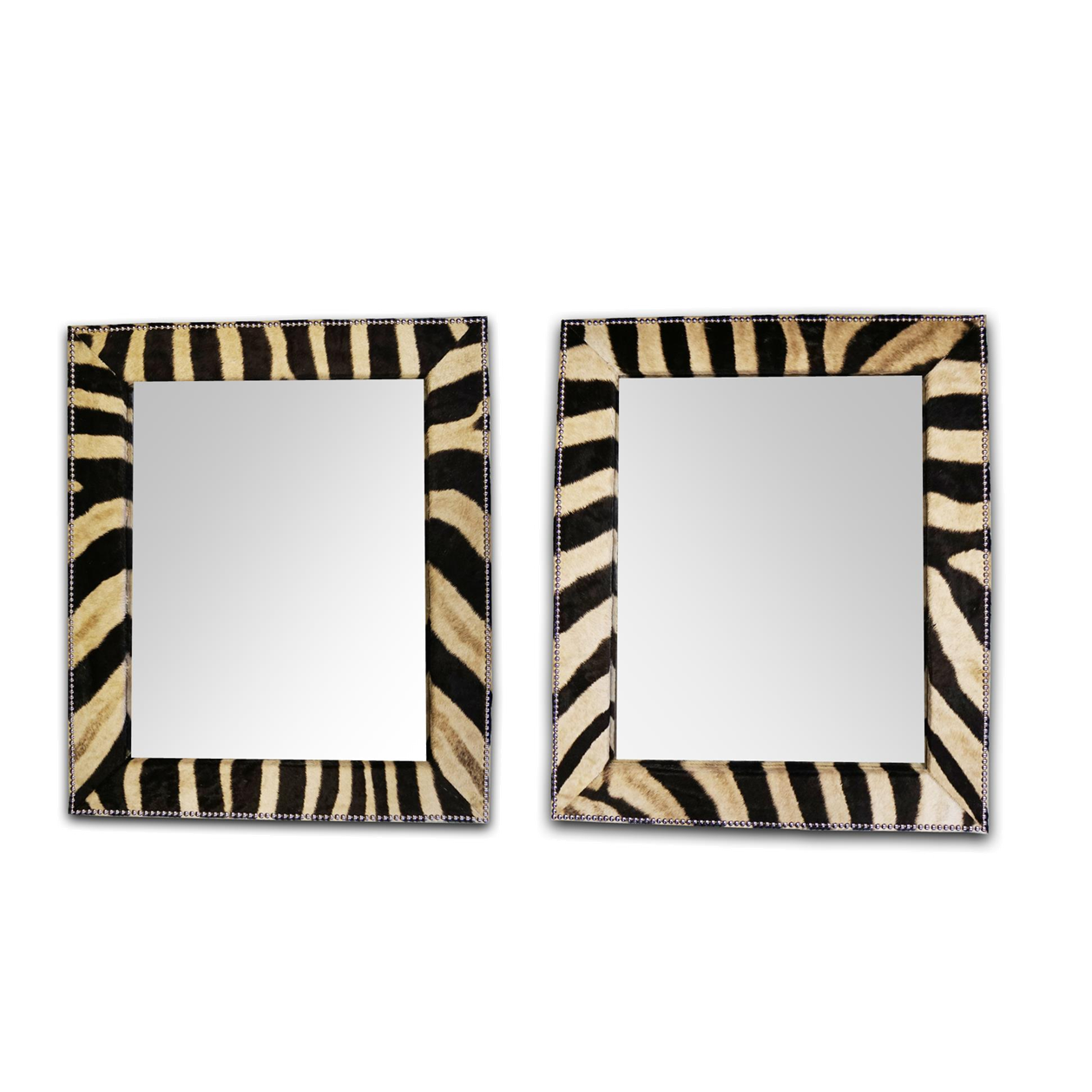 Pair of Handcrafted Zebra Hide Mirrors 32x38"