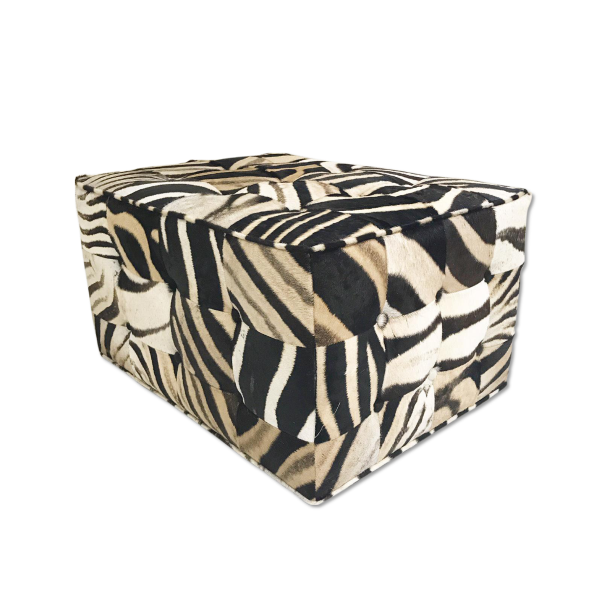 Large Ottoman in Patchwork Zebra Hide