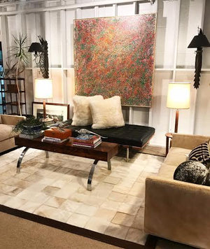 One of a Kind Patchwork Ivory Cowhide Area Rug