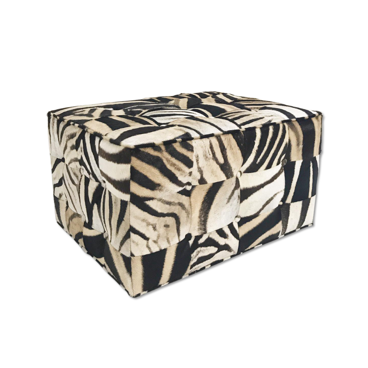 Large Ottoman in Patchwork Zebra Hide