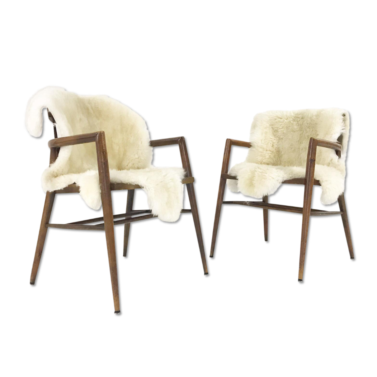 Paul McCobb Captain Chairs with Brazilian Sheepskins