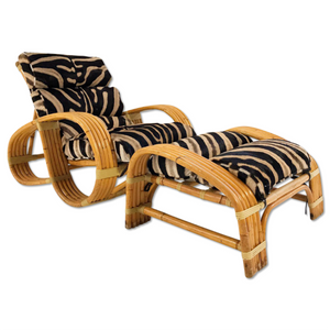 Five-Strand Rattan Lounge Chair & Ottoman with Zebra Hide Cushions
