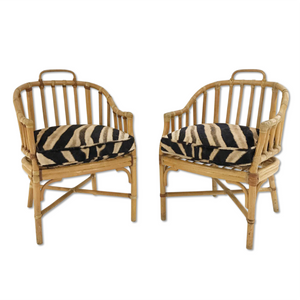 Pair of Rattan Armchairs with Zebra Hide Cushions